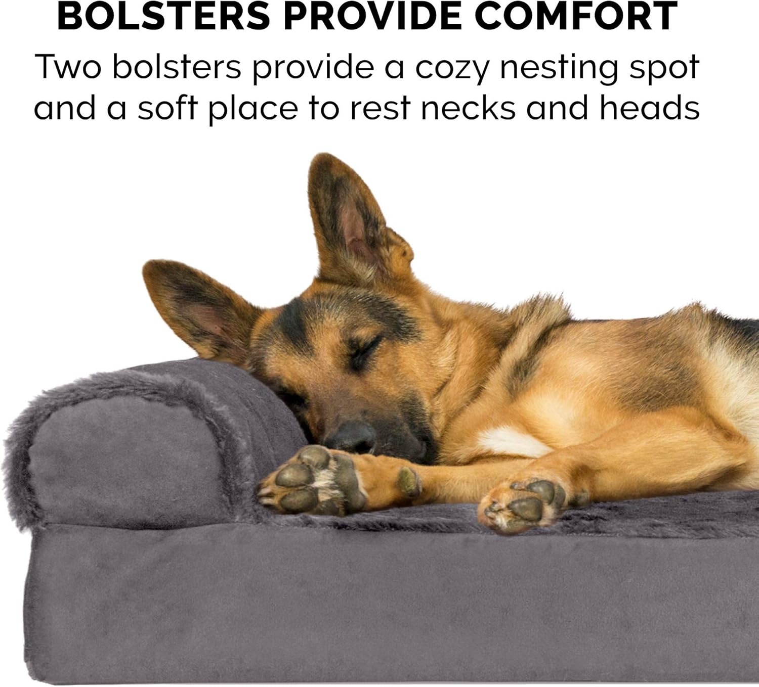 image:imageFurhaven Orthopedic Dog Bed for MediumSmall Dogs w Removable Bolsters amp Washable Cover For Dogs Up to 35 lbs TwoTone Plush Faux Fur amp Suede L Shaped Chaise Dark Sage MediumPlatinum Gray