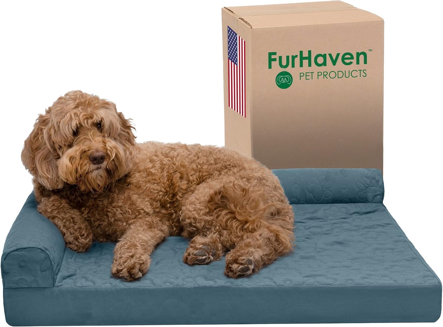 image:imageFurhaven Orthopedic Dog Bed for MediumSmall Dogs w Removable Bolsters amp Washable Cover For Dogs Up to 35 lbs TwoTone Plush Faux Fur amp Suede L Shaped Chaise Dark Sage MediumBluestone