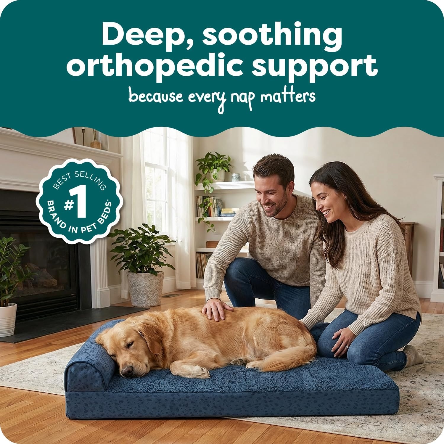 image:imageFurhaven Orthopedic Dog Bed for MediumSmall Dogs w Removable Bolsters amp Washable Cover For Dogs Up to 35 lbs TwoTone Plush Faux Fur amp Suede L Shaped Chaise Dark Sage MediumBlue Almonds