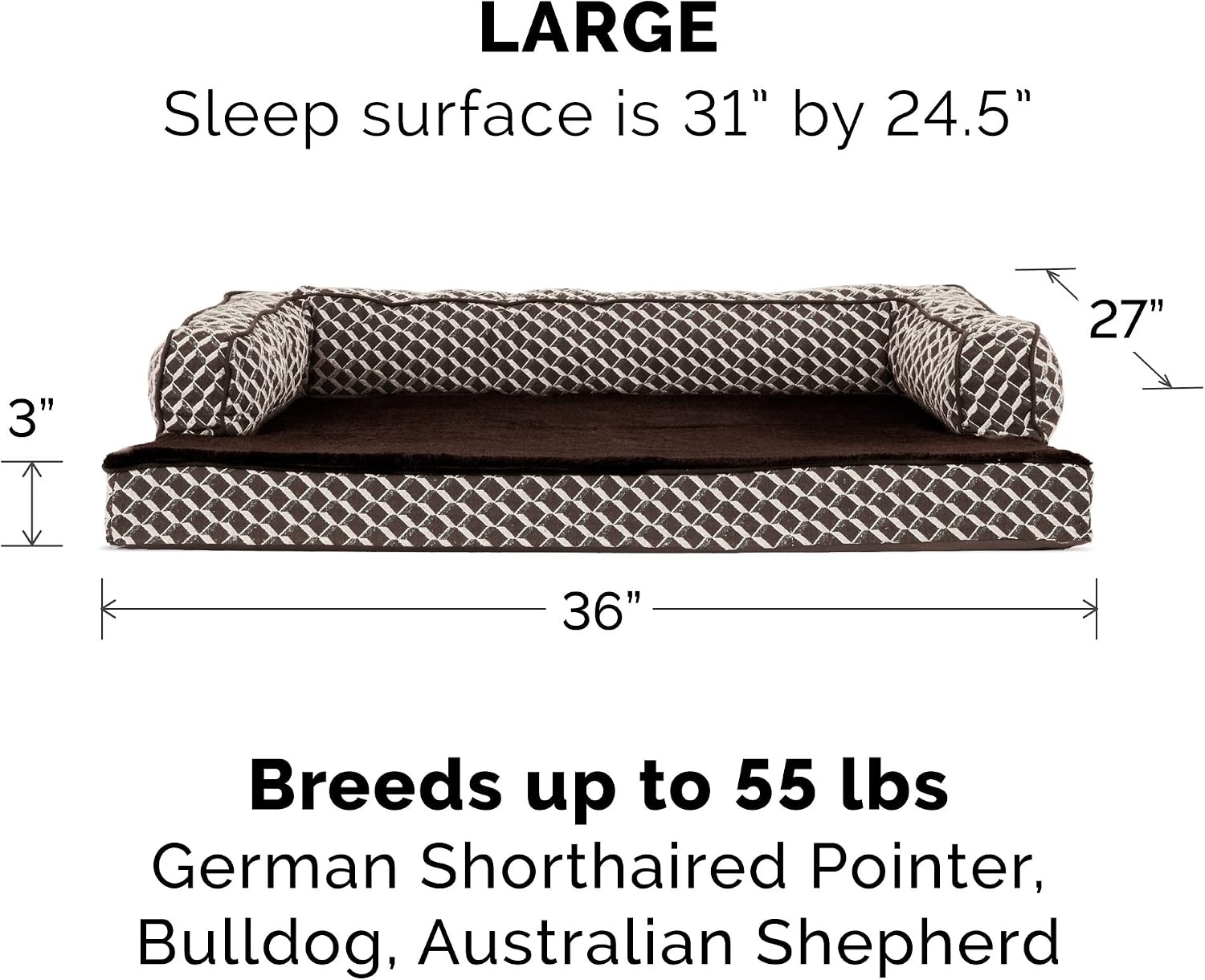 image:imageFurhaven Replacement Dog Bed Cover Comfy Couch Plush amp Dcor SofaStyle Machine Washable Diamond Brown LargeDiamond Brown