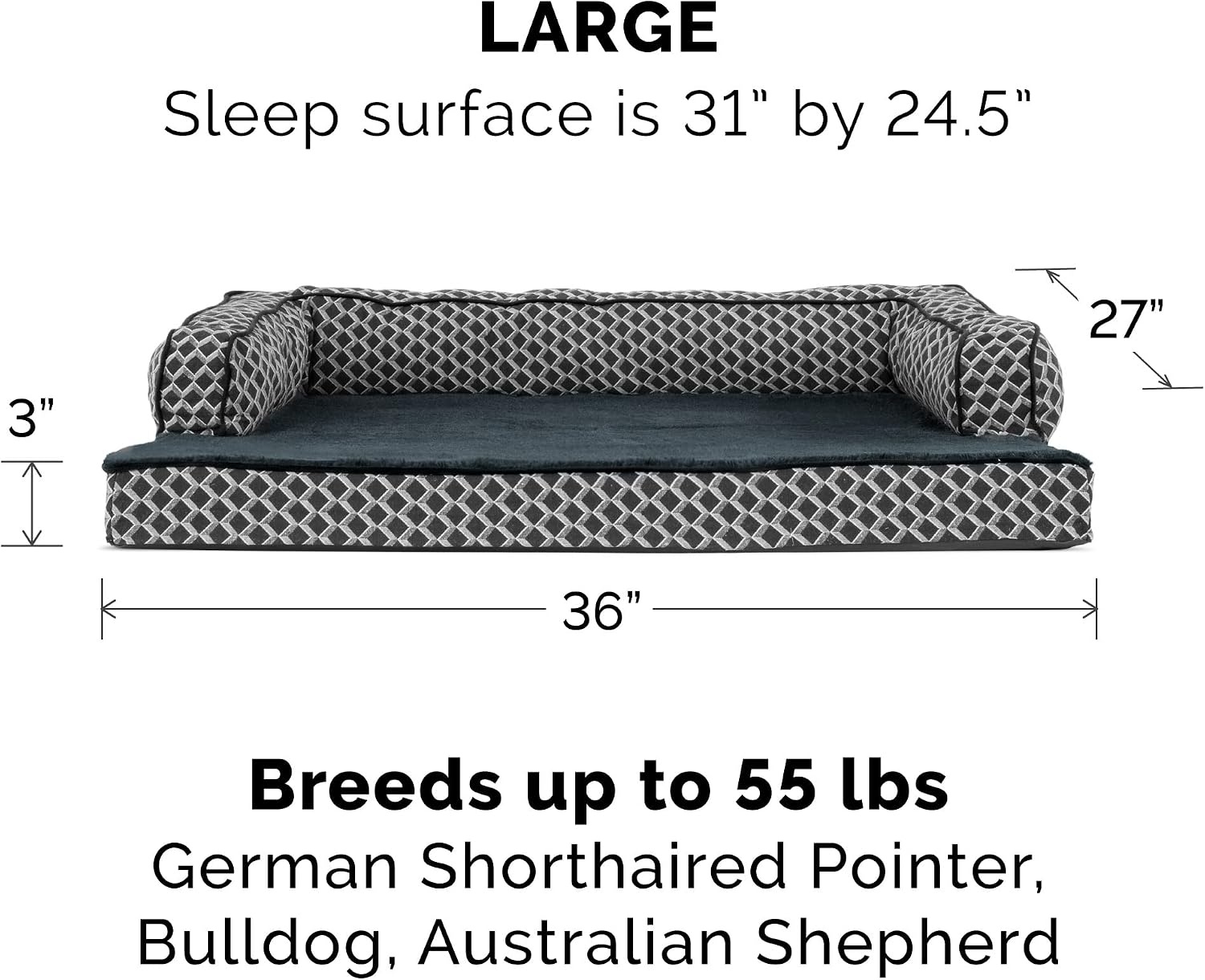 image:imageFurhaven Replacement Dog Bed Cover Comfy Couch Plush amp Dcor SofaStyle Machine Washable Diamond Brown LargeDiamond Gray