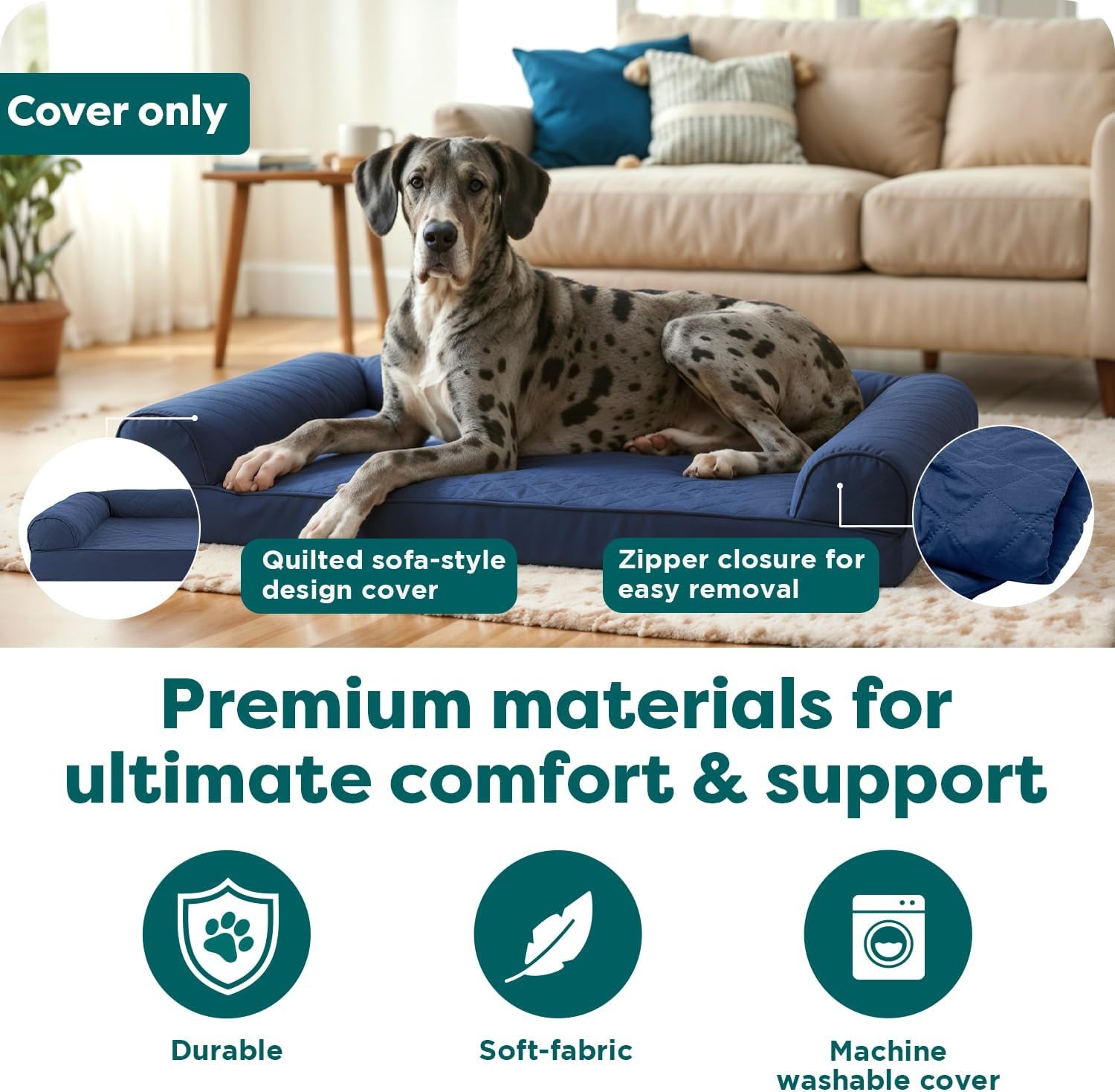 image:imageFurhaven Replacement Dog Bed Cover Quilted SofaStyle Machine Washable Iron Gray Jumbo XLargeNavy