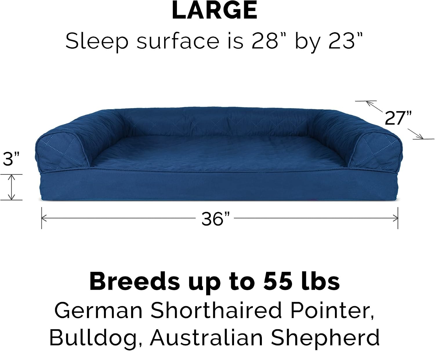 image:imageFurhaven Replacement Dog Bed Cover Quilted SofaStyle Machine Washable Iron Gray Jumbo XLargeNavy