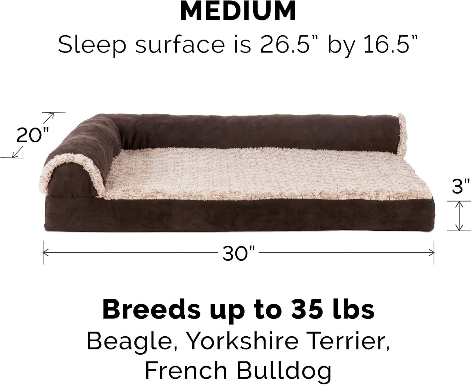 image:imageFurhaven Replacement Dog Bed Cover TwoTone Faux Fur amp Suede L Shaped Chaise Machine Washable Stone Gray Jumbo XLargeEspresso