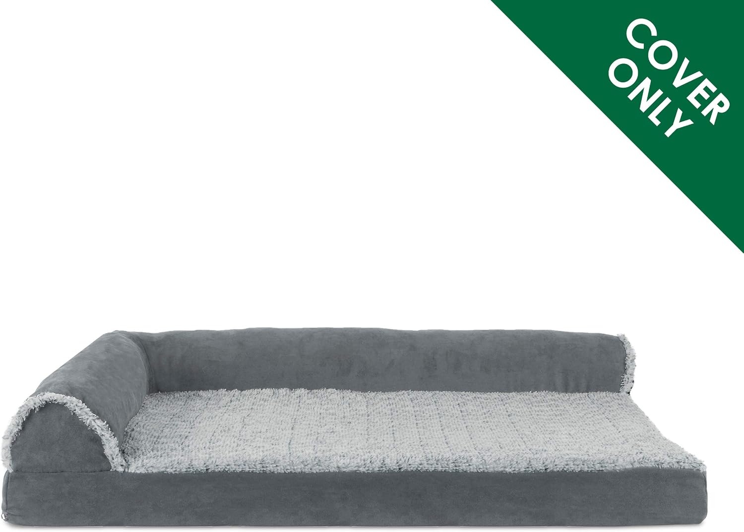 image:imageFurhaven Replacement Dog Bed Cover TwoTone Faux Fur amp Suede L Shaped Chaise Machine Washable Stone Gray Jumbo XLargeStone Gray