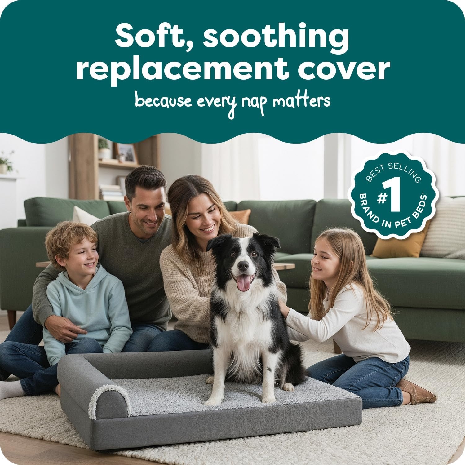 image:imageFurhaven Replacement Dog Bed Cover TwoTone Faux Fur amp Suede L Shaped Chaise Machine Washable Stone Gray Jumbo XLargeStone Gray