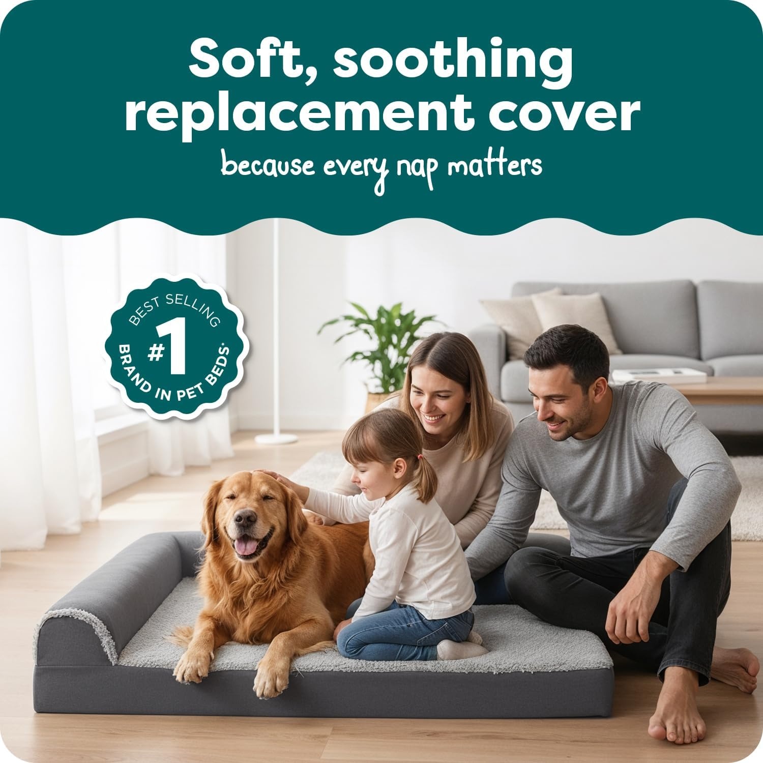 image:imageFurhaven Replacement Dog Bed Cover TwoTone Faux Fur amp Suede L Shaped Chaise Machine Washable Stone Gray Jumbo XLargeStone Gray