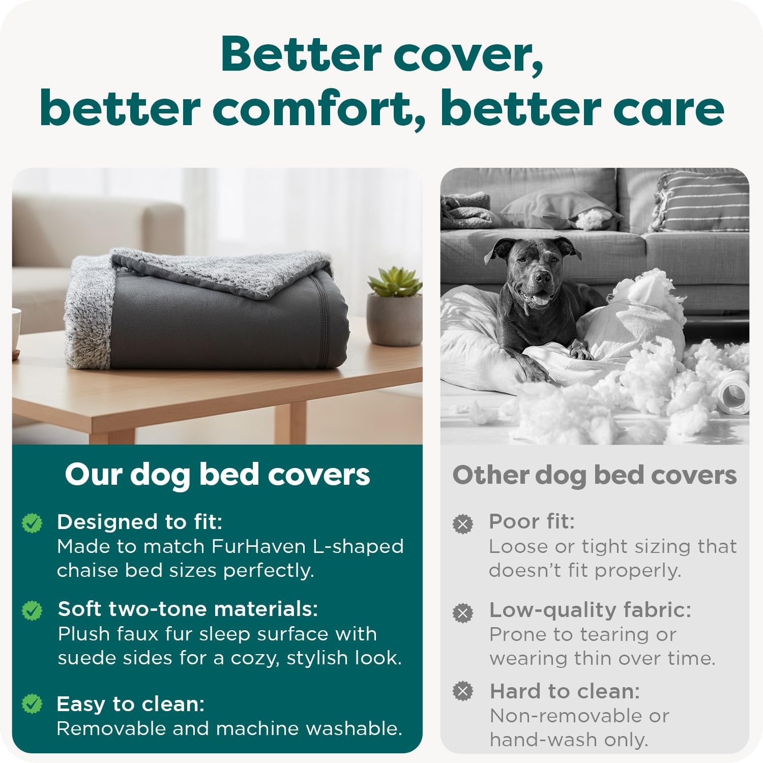 image:imageFurhaven Replacement Dog Bed Cover TwoTone Faux Fur amp Suede L Shaped Chaise Machine Washable Stone Gray Jumbo XLargeStone Gray