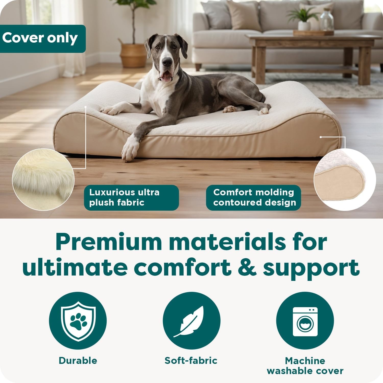 image:imageFurhaven Replacement Dog Bed Cover Ultra Plush Faux Fur amp Suede Contour Luxe Lounger Machine Washable Chocolate LargeUltra Plush Cream