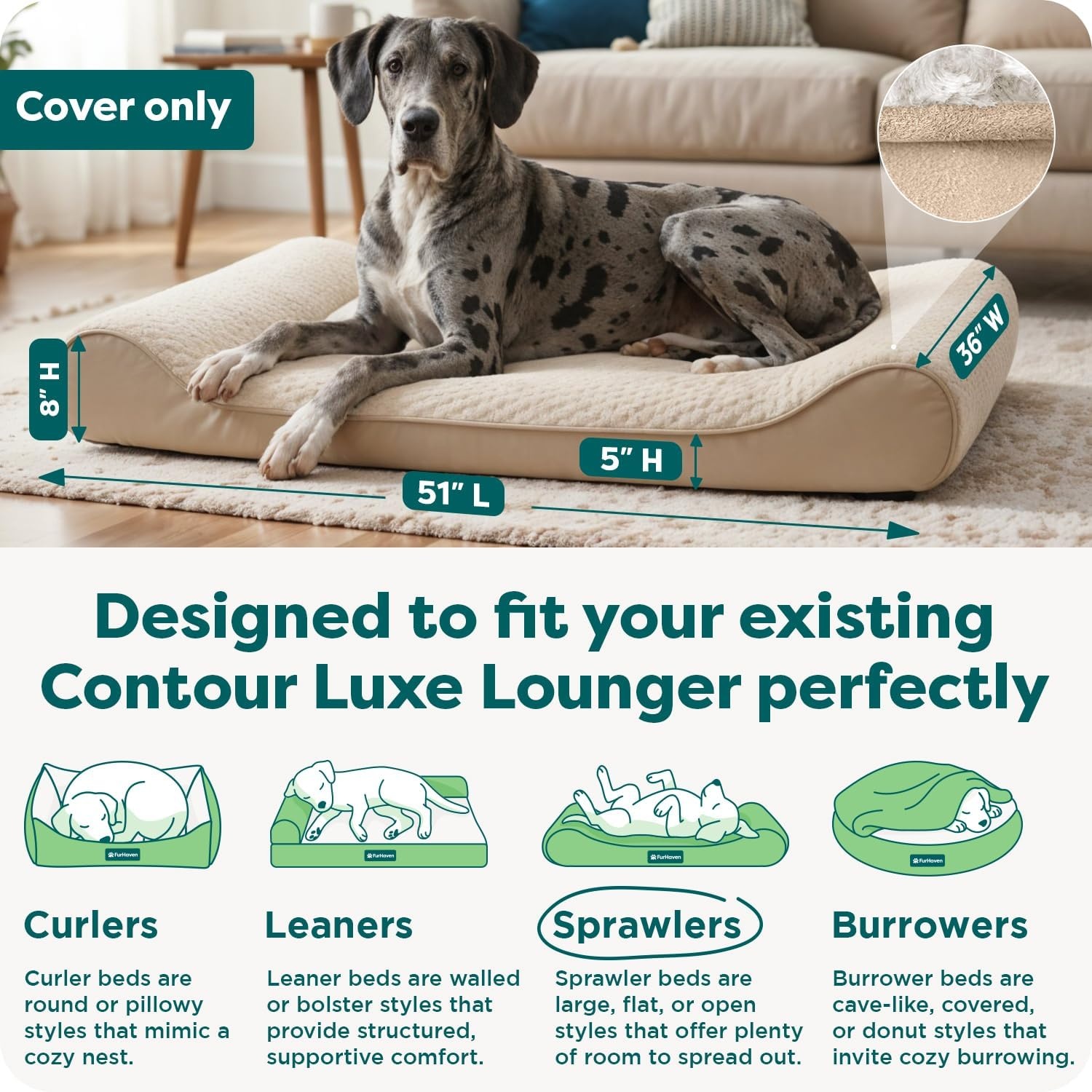 image:imageFurhaven Replacement Dog Bed Cover Ultra Plush Faux Fur amp Suede Contour Luxe Lounger Machine Washable Chocolate LargeUltra Plush Cream
