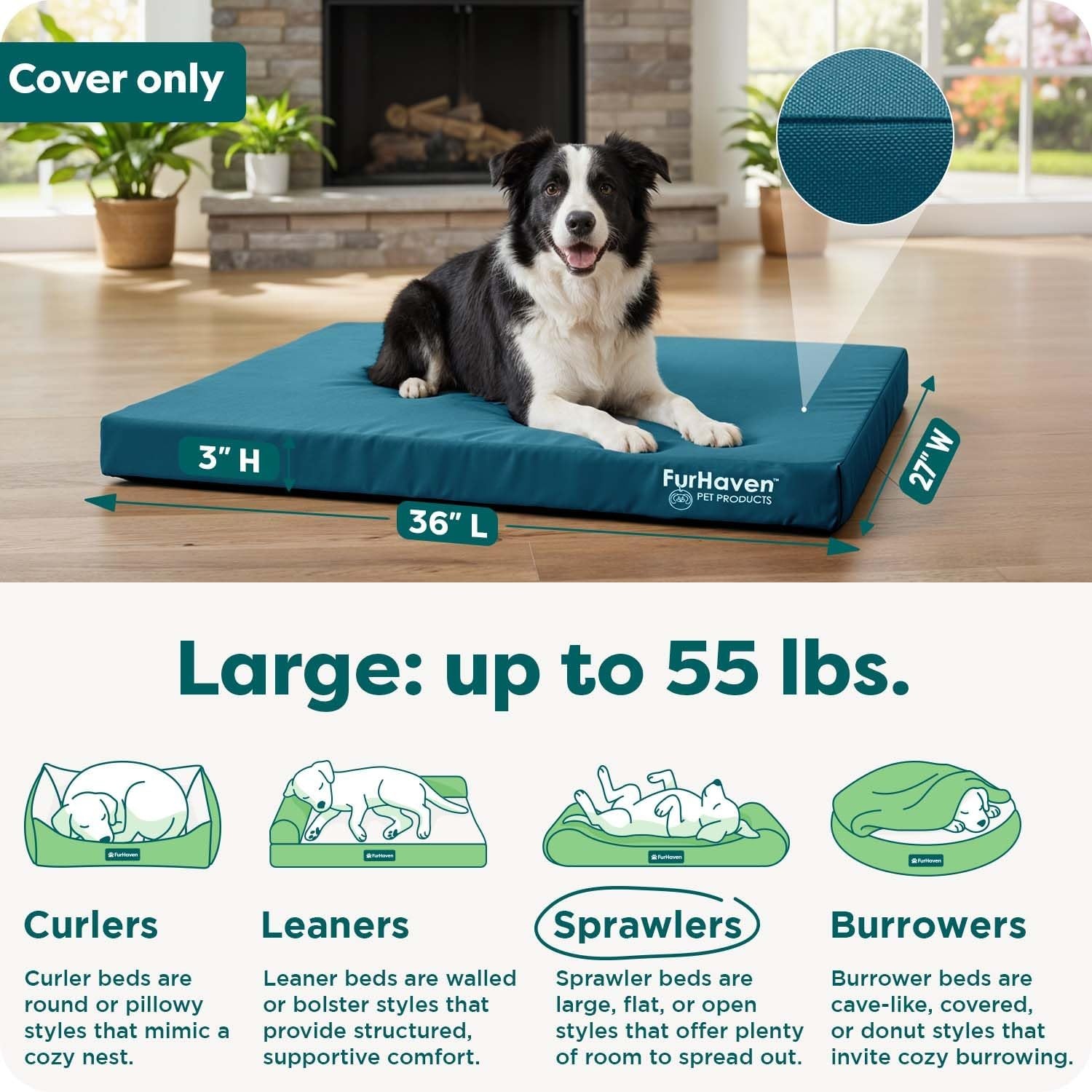 image:imageFurhaven Replacement Dog Bed Cover WaterResistant IndoorOutdoor Logo Print Oxford Polycanvas Mattress Washable Deep Lagoon Jumbo XLargeDeep Lagoon