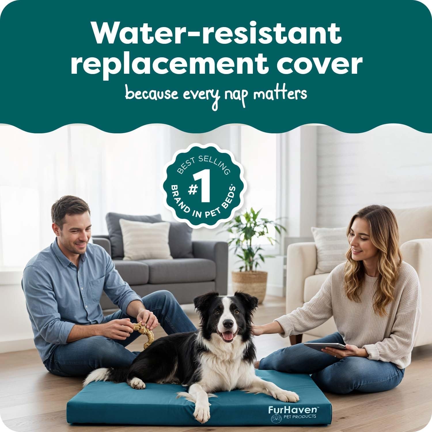image:imageFurhaven Replacement Dog Bed Cover WaterResistant IndoorOutdoor Logo Print Oxford Polycanvas Mattress Washable Deep Lagoon Jumbo XLargeDeep Lagoon