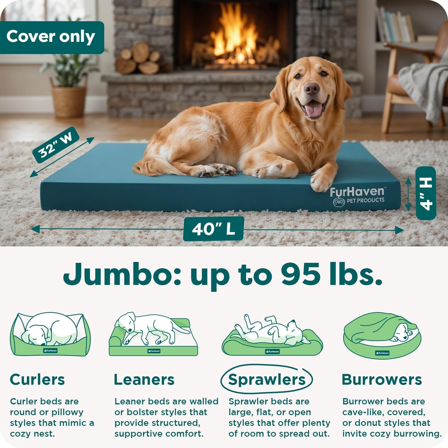 image:imageFurhaven Replacement Dog Bed Cover WaterResistant IndoorOutdoor Logo Print Oxford Polycanvas Mattress Washable Deep Lagoon Jumbo XLargeDeep Lagoon