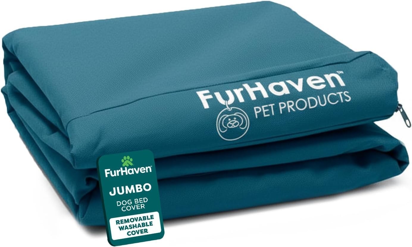 image:imageFurhaven Replacement Dog Bed Cover WaterResistant IndoorOutdoor Logo Print Oxford Polycanvas Mattress Washable Deep Lagoon Jumbo XLargeDeep Lagoon