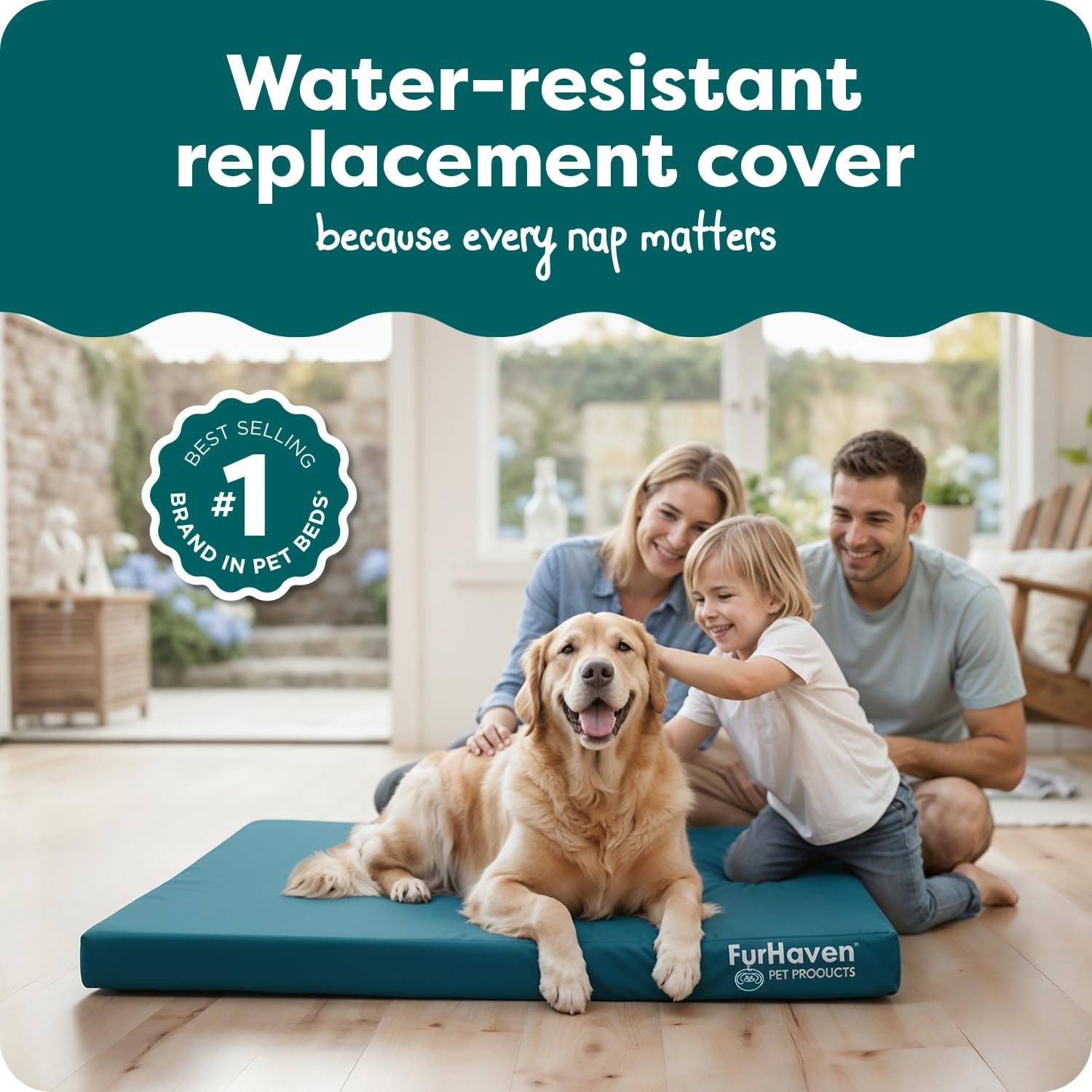 image:imageFurhaven Replacement Dog Bed Cover WaterResistant IndoorOutdoor Logo Print Oxford Polycanvas Mattress Washable Deep Lagoon Jumbo XLargeDeep Lagoon