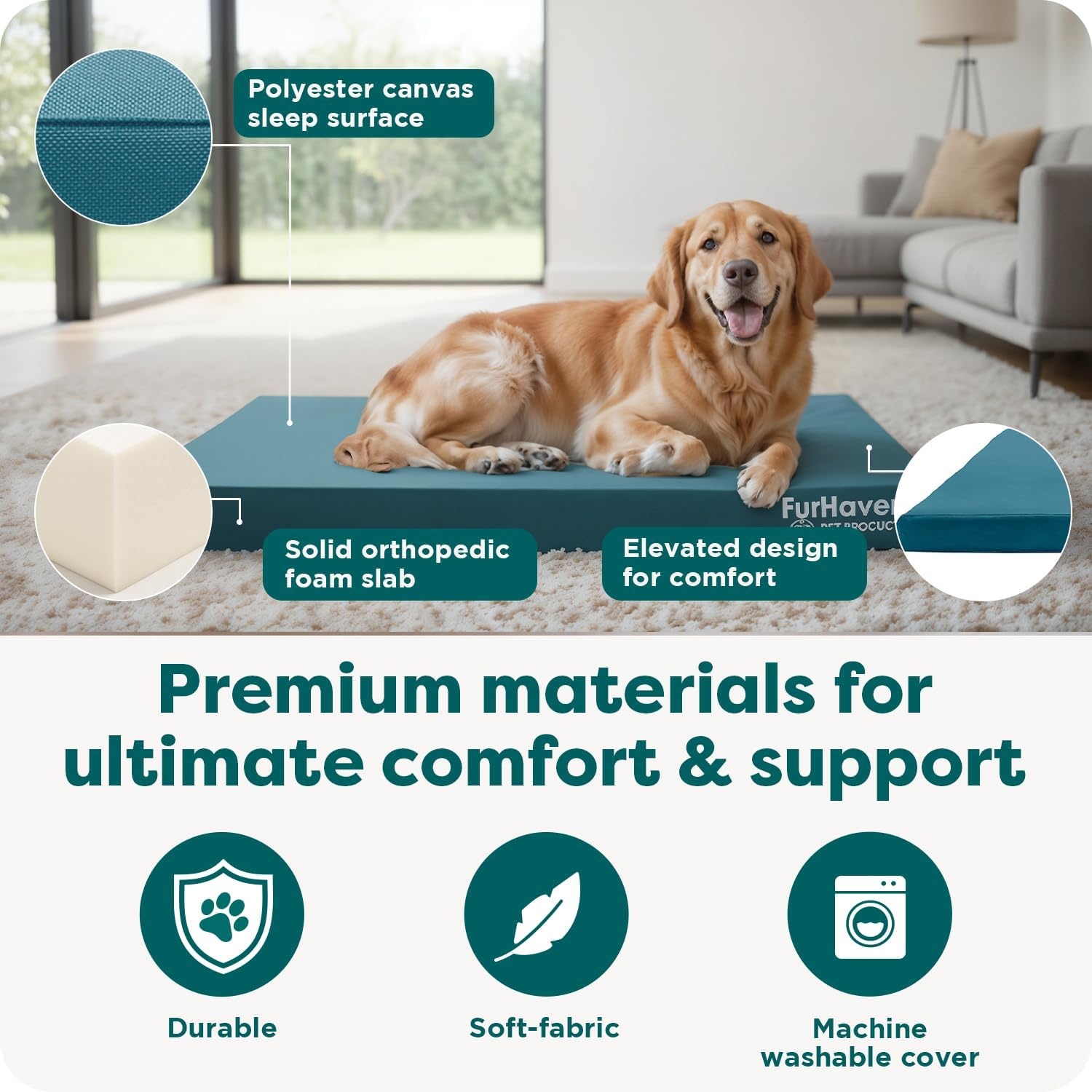 image:imageFurhaven WaterResistant Orthopedic Dog Bed for Large Dogs w Removable Washable Cover For Dogs Up to 95 lbs IndoorOutdoor Logo Print Oxford Polycanvas Mattress Stone Gray JumboXLWaterResistant Logo Print Deep Lagoon