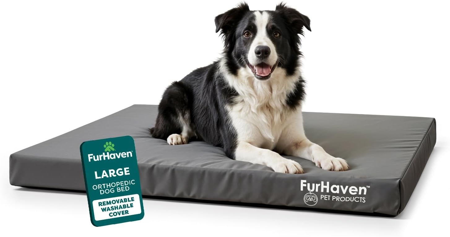 image:imageFurhaven WaterResistant Orthopedic Dog Bed for Large Dogs w Removable Washable Cover For Dogs Up to 95 lbs IndoorOutdoor Logo Print Oxford Polycanvas Mattress Stone Gray JumboXLWaterResistant Logo Print Stone Gray
