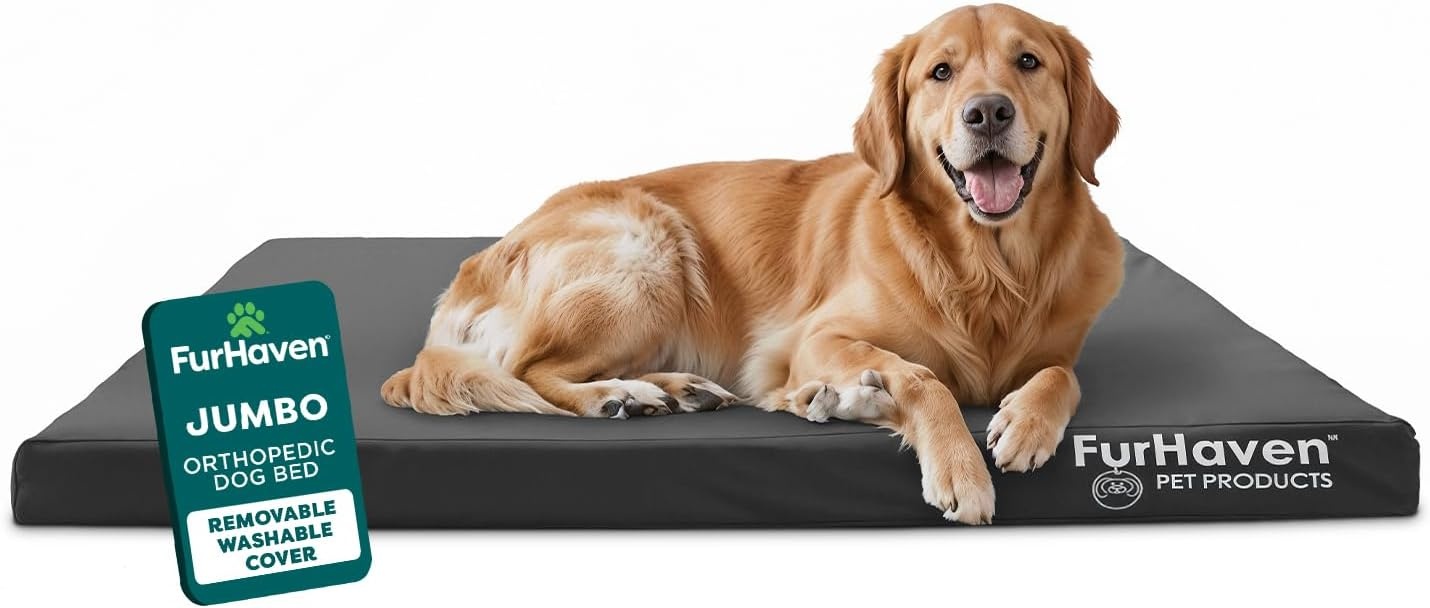 image:imageFurhaven WaterResistant Orthopedic Dog Bed for Large Dogs w Removable Washable Cover For Dogs Up to 95 lbs IndoorOutdoor Logo Print Oxford Polycanvas Mattress Stone Gray JumboXLWaterResistant Logo Print Stone Gray