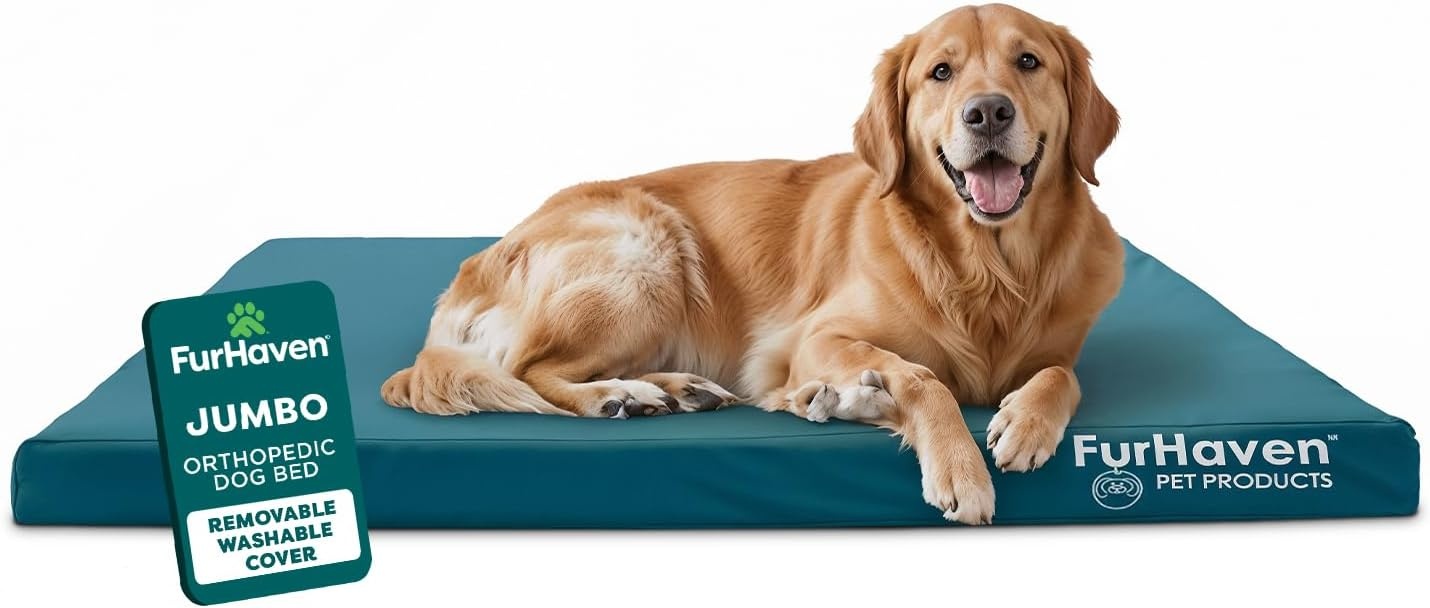 image:imageFurhaven WaterResistant Orthopedic Dog Bed for Large Dogs w Removable Washable Cover For Dogs Up to 95 lbs IndoorOutdoor Logo Print Oxford Polycanvas Mattress Stone Gray JumboXLWaterResistant Logo Print Deep Lagoon