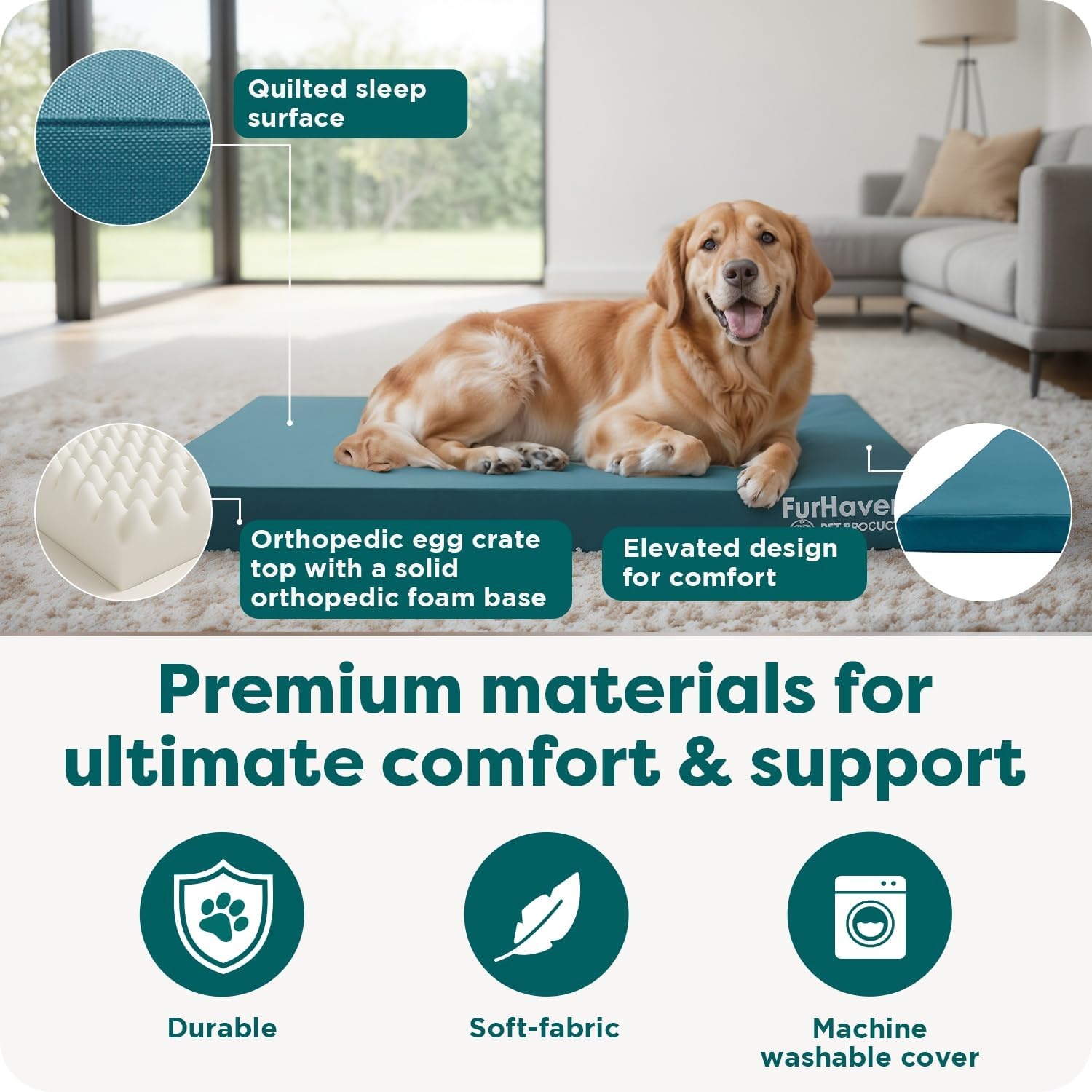 image:imageFurhaven WaterResistant Orthopedic Dog Bed for Large Dogs w Removable Washable Cover For Dogs Up to 95 lbs IndoorOutdoor Logo Print Oxford Polycanvas Mattress Stone Gray JumboXLWaterResistant Logo Print Deep Lagoon