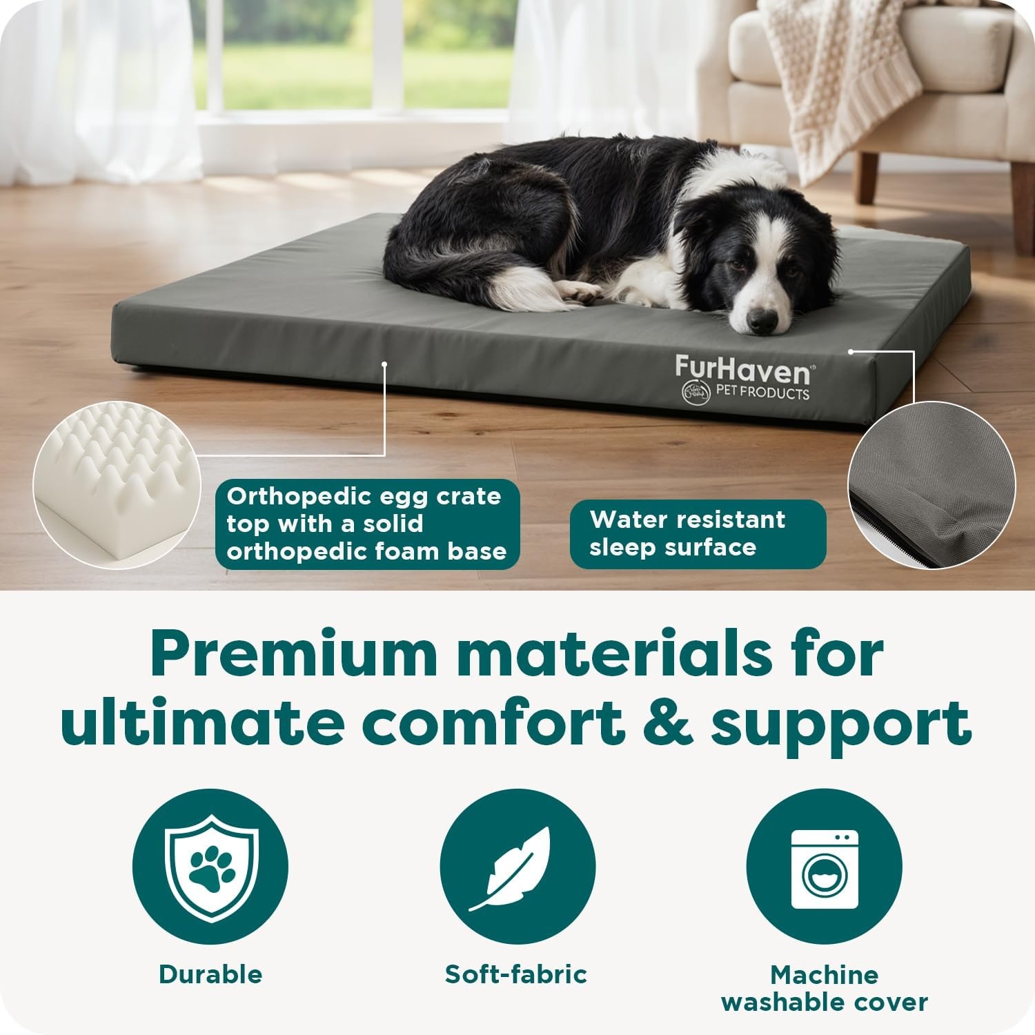 image:imageFurhaven WaterResistant Orthopedic Dog Bed for Large Dogs w Removable Washable Cover For Dogs Up to 95 lbs IndoorOutdoor Logo Print Oxford Polycanvas Mattress Stone Gray JumboXLWaterResistant Logo Print Stone Gray