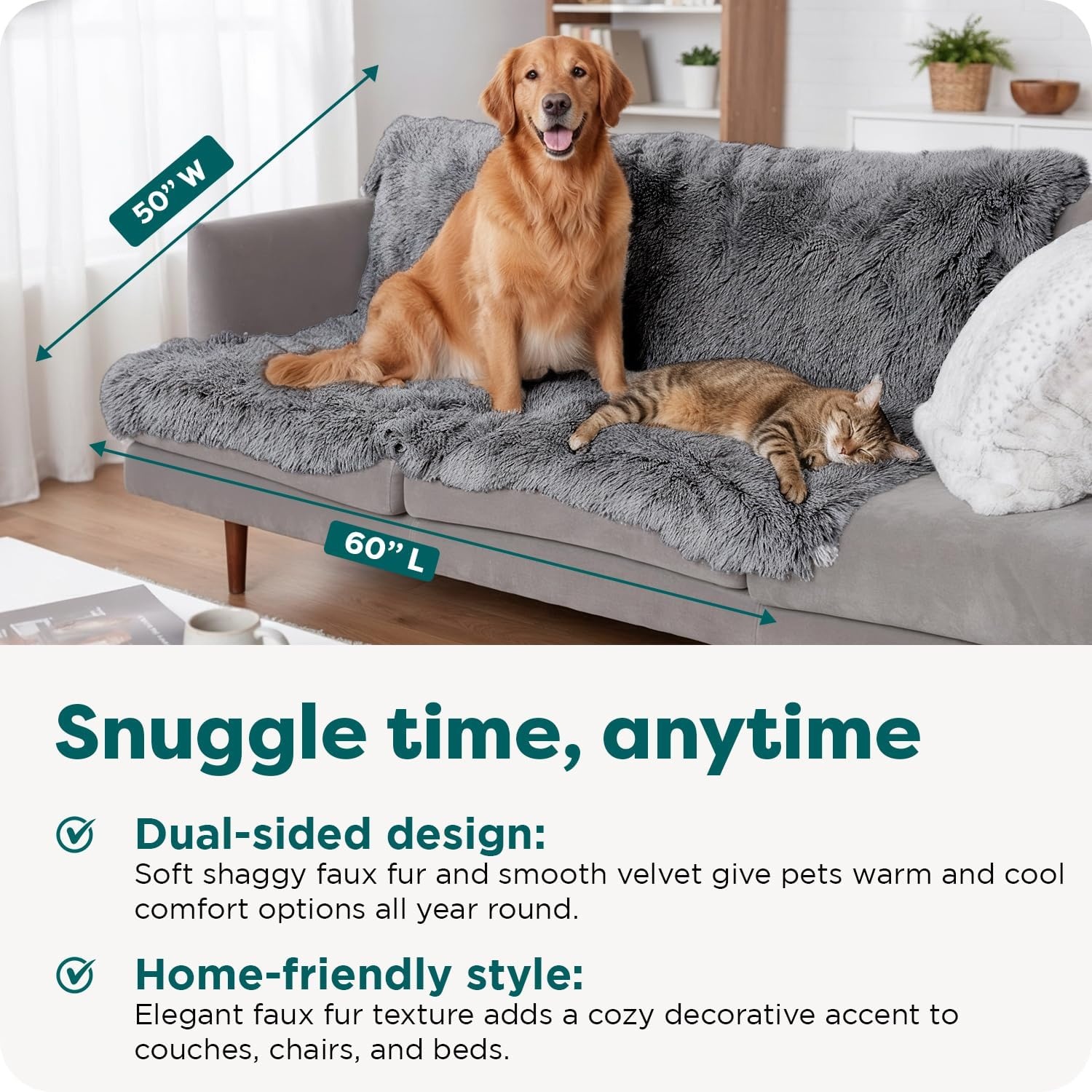 image:imageFurhaven Waterproof Throw Blanket for Dogs amp Indoor Cats Reversible Protective Pet Blanket Extra Large Long Faux Fur amp Velvet DriftwoodGray