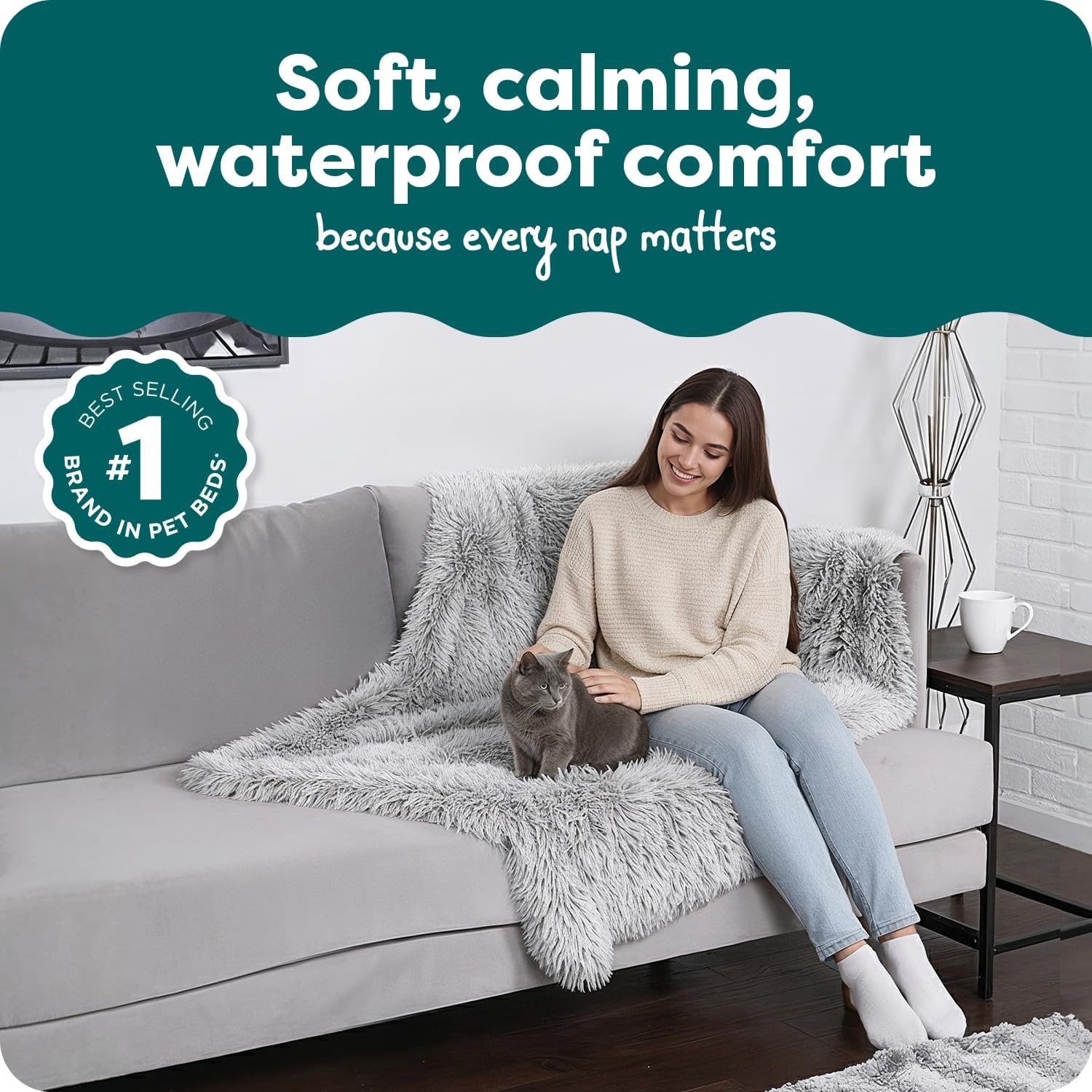 image:imageFurhaven Waterproof Throw Blanket for Dogs amp Indoor Cats Reversible Protective Pet Blanket Extra Large Long Faux Fur amp Velvet DriftwoodMist Gray