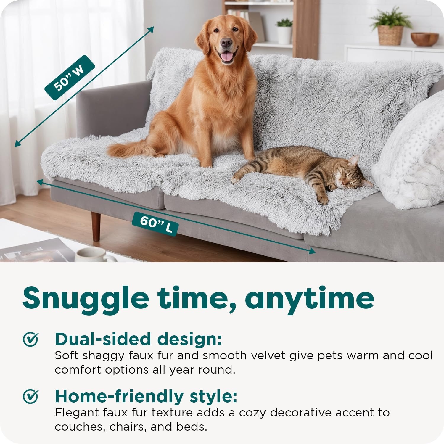 image:imageFurhaven Waterproof Throw Blanket for Dogs amp Indoor Cats Reversible Protective Pet Blanket Extra Large Long Faux Fur amp Velvet DriftwoodMist Gray