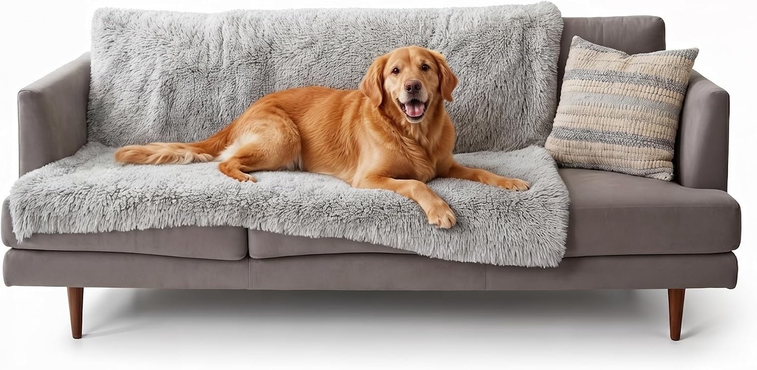 image:imageFurhaven Waterproof Throw Blanket for Dogs amp Indoor Cats Reversible Protective Pet Blanket Extra Large Long Faux Fur amp Velvet DriftwoodMist Gray