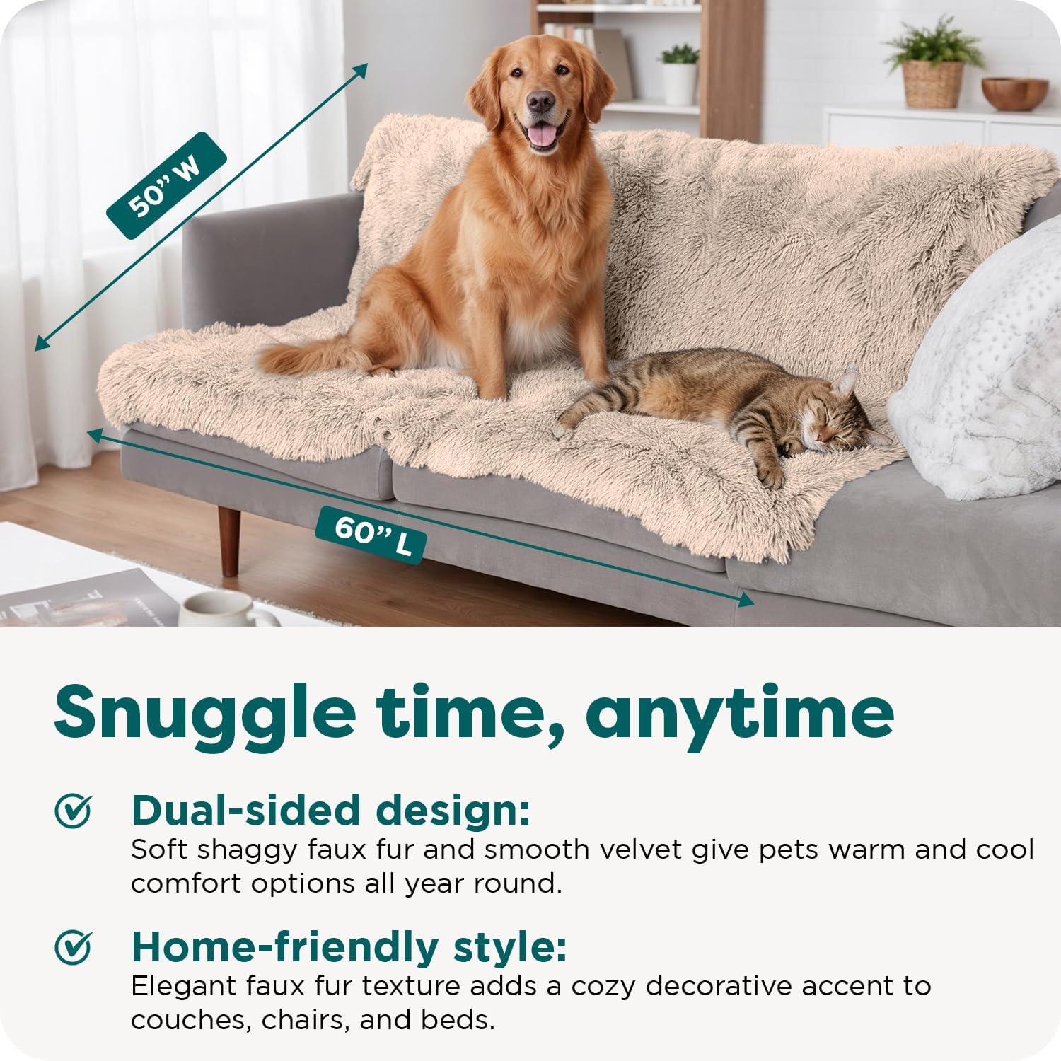 image:imageFurhaven Waterproof Throw Blanket for Dogs amp Indoor Cats Reversible Protective Pet Blanket Extra Large Long Faux Fur amp Velvet DriftwoodTaupe