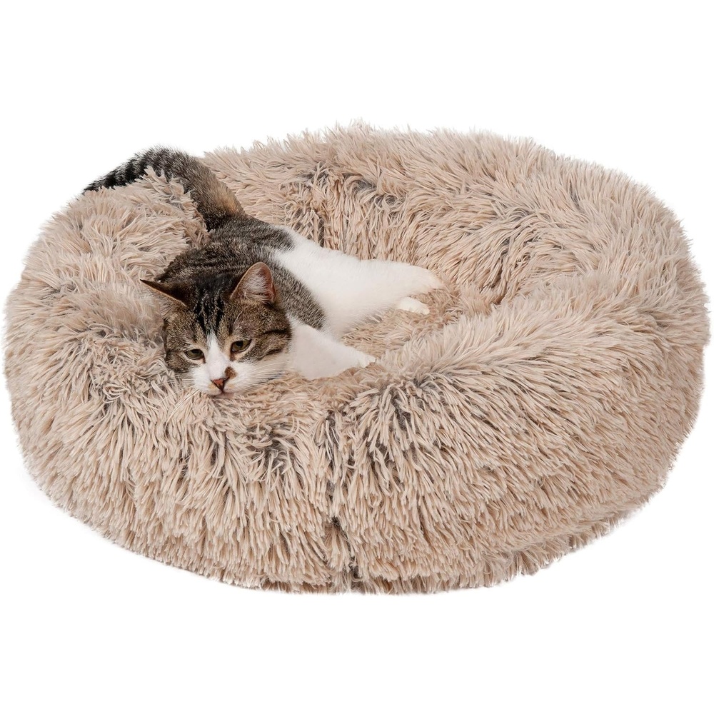 image:imageFurHaven 23 Calming Donut Dog Bed for Small Dogs amp Cats Round Plush Donut Design with Soft Filling for Snuggling Comfort Removable Washable Cover Small Shaggy Faux Fur Mist GrayTaupe