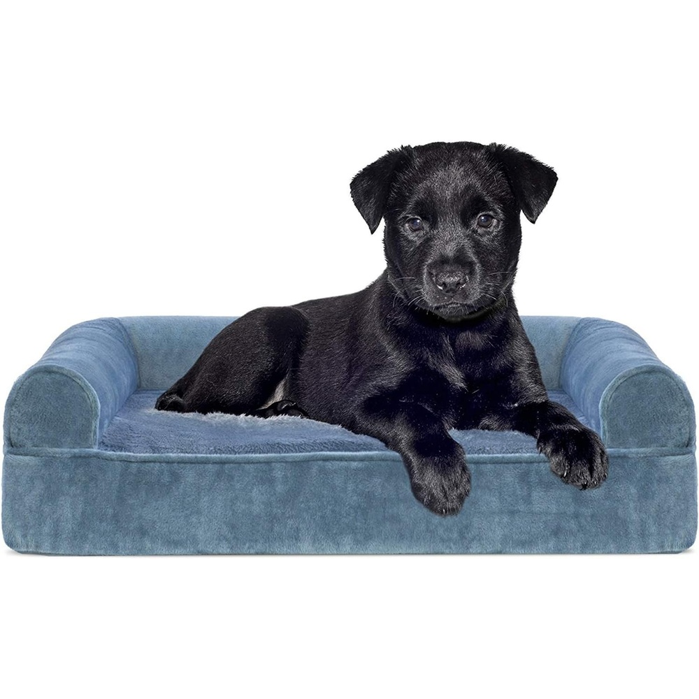 image:imageFurHaven Dog Bed Cover Replacement SofaStyle Design with Soft Breathable Fabric for Cozy Comfort Machine Washable Jumbo Plus XXL Plush amp Velvet Waves BrownstoneFaux Fur Velvet Harbor Blue