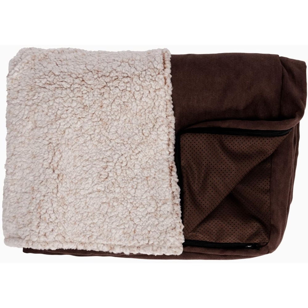 image:imageFurHaven Dog Bed Cover Replacement SofaStyle Design with Soft Breathable Fabric for Cozy Comfort Machine Washable Jumbo Plus XXL Plush amp Velvet Waves BrownstoneBlanket Top Berber Suede Espresso
