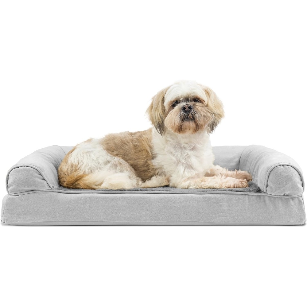 image:imageFurHaven Dog Bed Cover Replacement SofaStyle Design with Soft Breathable Fabric for Cozy Comfort Machine Washable Jumbo Plus XXL Plush amp Velvet Waves BrownstoneGray