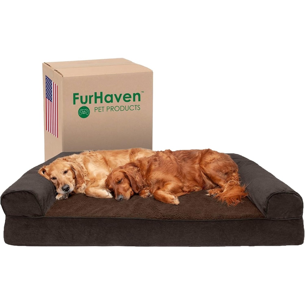 image:imageFurHaven Dog Bed Cover Replacement SofaStyle Design with Soft Breathable Fabric for Cozy Comfort Machine Washable Jumbo Plus XXL Plush amp Velvet Waves BrownstoneCoffee Sherpa Chenille
