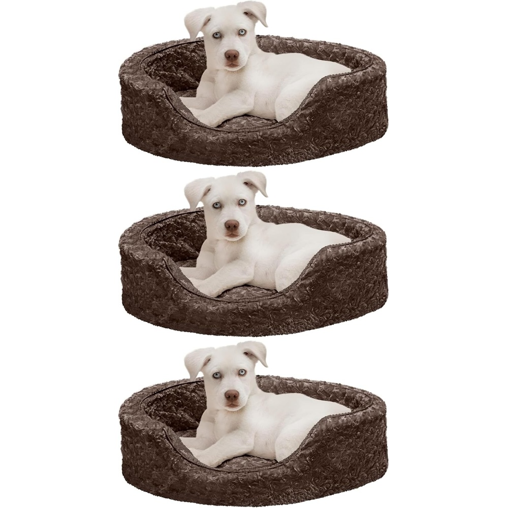 image:imageFurHaven Dog Bed for Small Dogs Oval Lounger with Soft Pillow Cushion Insert for Cozy Comfort Removable Washable Cover Small Faux Fur amp Suede GrayPeluche chocolate