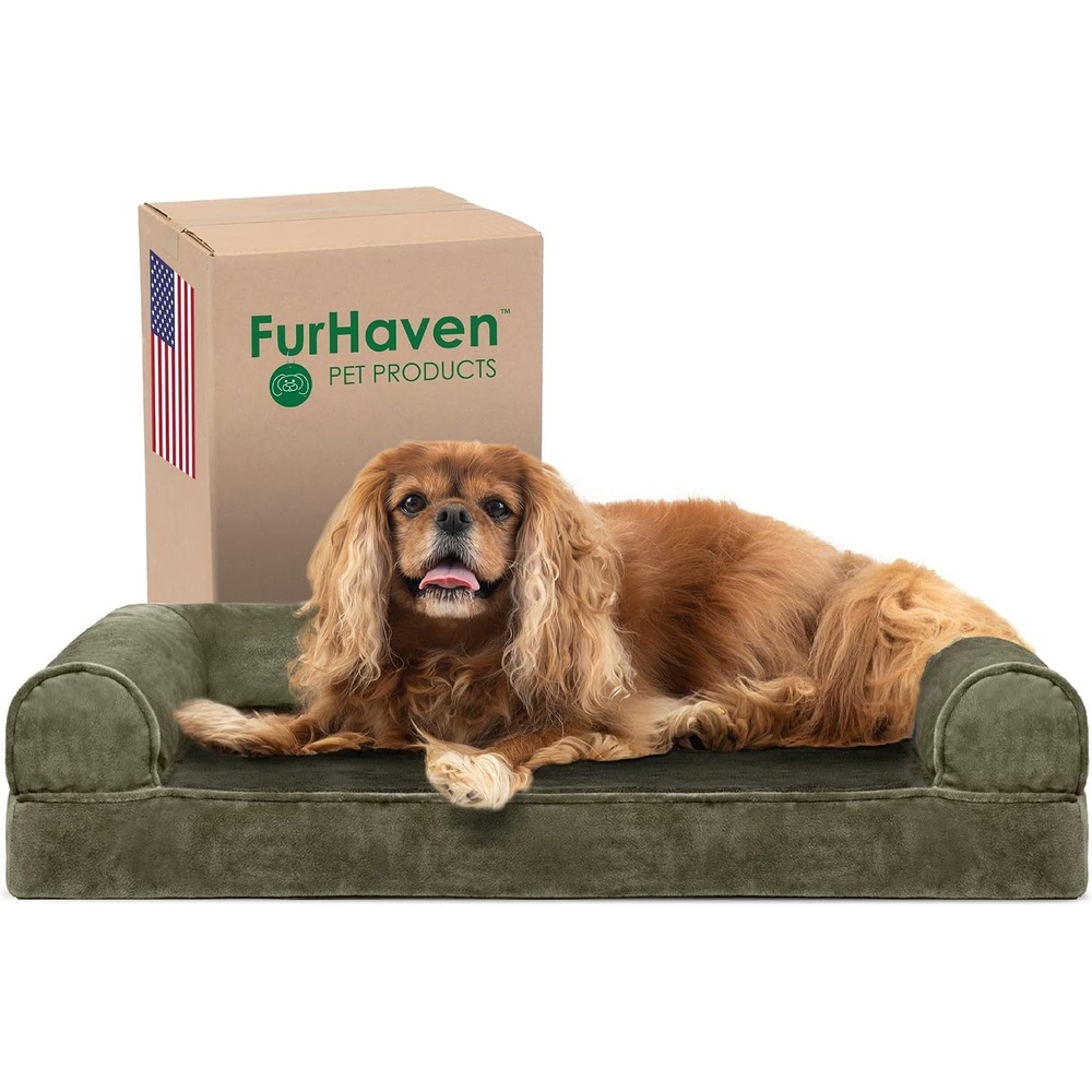 image:imageFurHaven Orthopedic Dog Bed for Large Dogs SofaStyle with Cool GelTop Foam with a Solid Orthopedic Foam Base for Joint Support Removable Washable Cover Jumbo XL Plush amp Suede GrayDark Sage