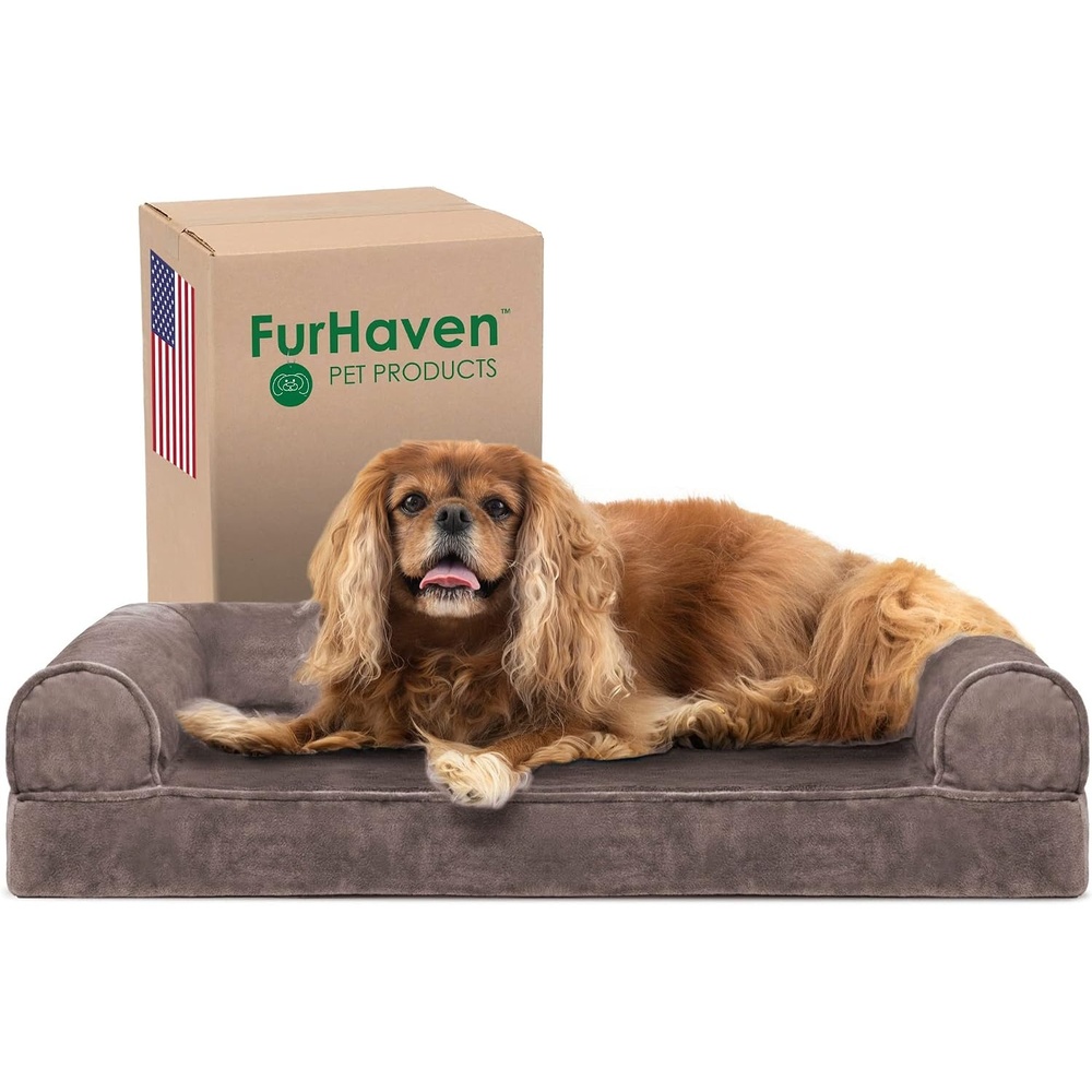 image:imageFurHaven Orthopedic Dog Bed for Large Dogs SofaStyle with Cool GelTop Foam with a Solid Orthopedic Foam Base for Joint Support Removable Washable Cover Jumbo XL Plush amp Suede GrayDriftwood Brown