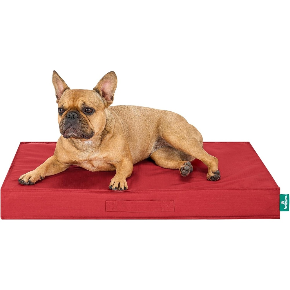 image:imageFurHaven WaterResistant Orthopedic Dog Bed for Large Dogs Oxford Polycanvas Mattress with Orthopedic Solid Slab Foam for Joint Support Removable Washable Cover Jumbo XL Stone GrayRed