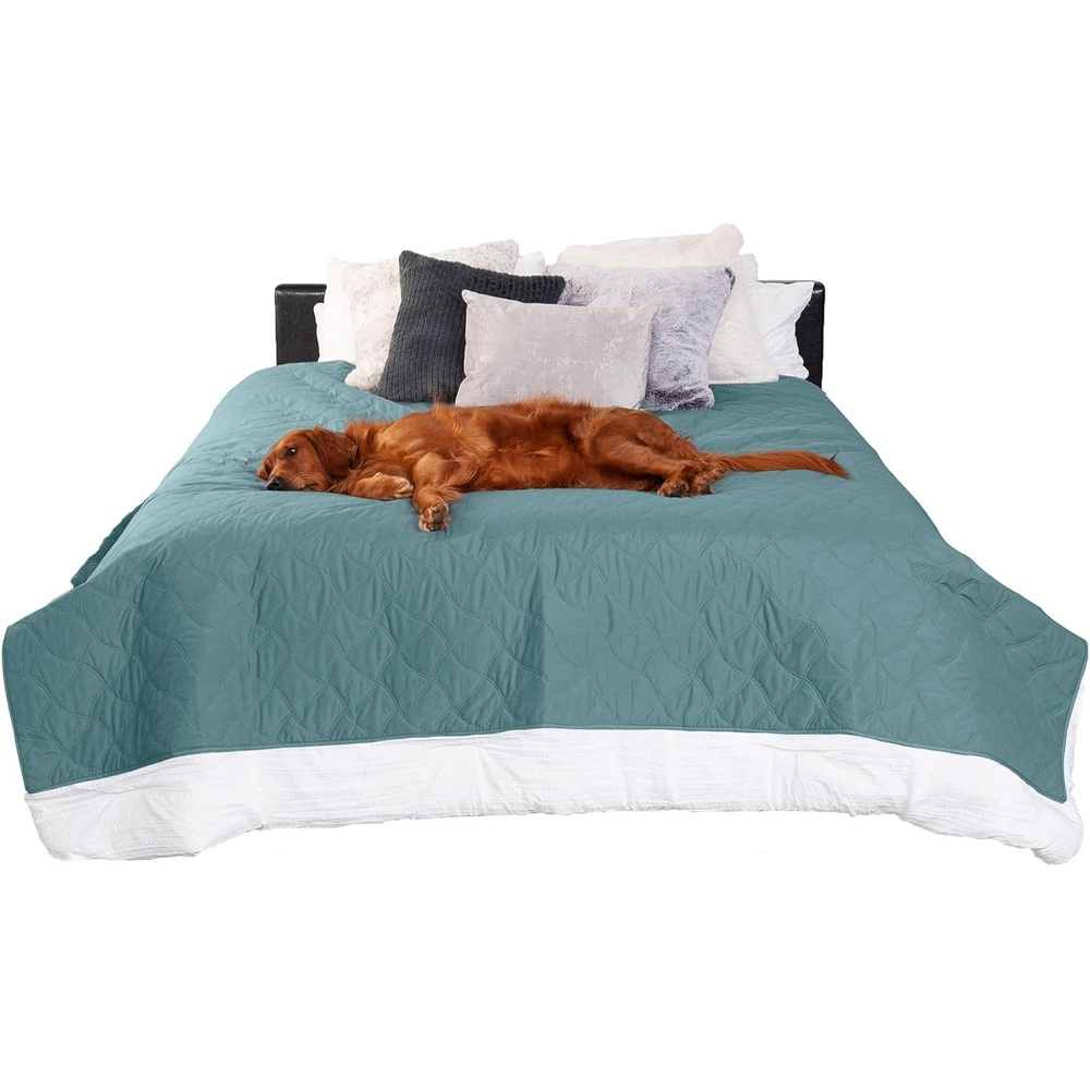 image:imageFurHaven Waterproof Blanket amp Furniture Protector Cover with NonSlip Backing Machine Washable JumboKing Quilted Twill GrayQuilted Nile Blue