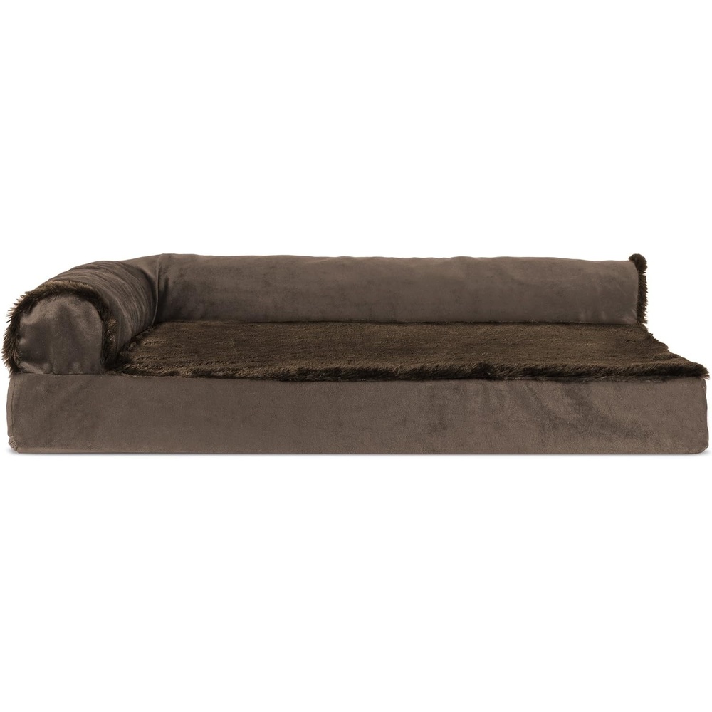image:imageFurhaven Cooling Gel Dog Bed for Large Dogs w Removable Bolsters amp Washable Cover For Dogs Up to 125 lbs TwoTone Plush Faux Fur amp Suede L Shaped Chaise Espresso Jumbo PlusXXLPlush Velvet Sable Brown