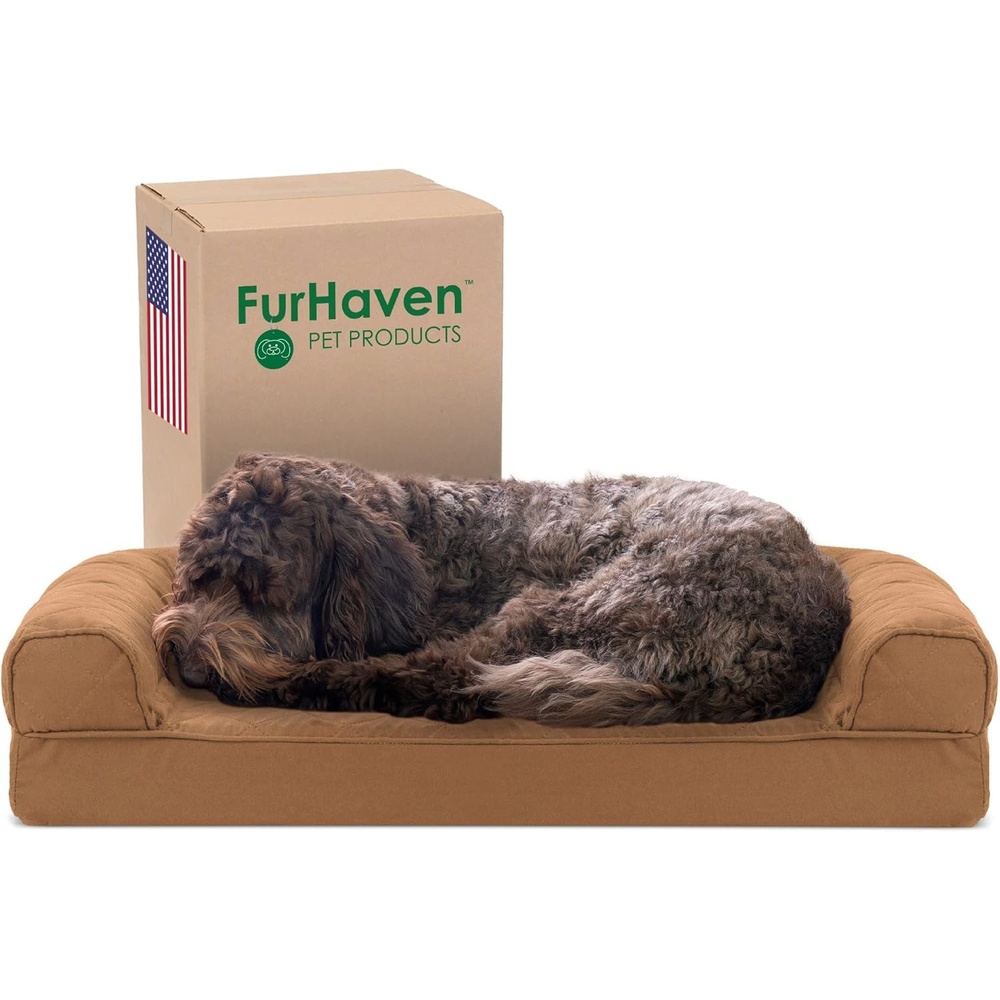 image:imageFurhaven Cooling Gel Dog Bed for Large Dogs w Removable Bolsters amp Washable Cover For Dogs Up to 95 lbs Luxe Faux Fur amp Performance Linen Sofa Charcoal JumboXLToasted Brown