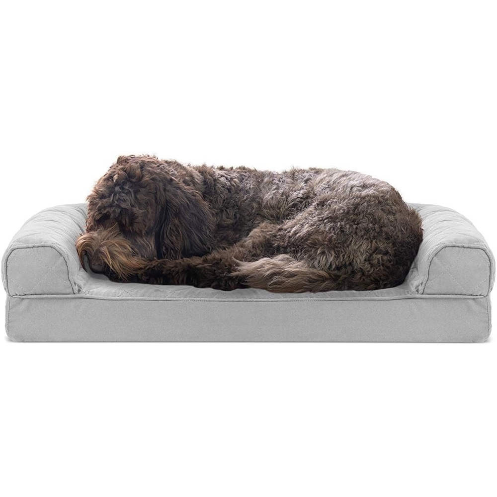 image:imageFurhaven Cooling Gel Dog Bed for Large Dogs w Removable Bolsters amp Washable Cover For Dogs Up to 95 lbs Luxe Faux Fur amp Performance Linen Sofa Charcoal JumboXLSilver Gray