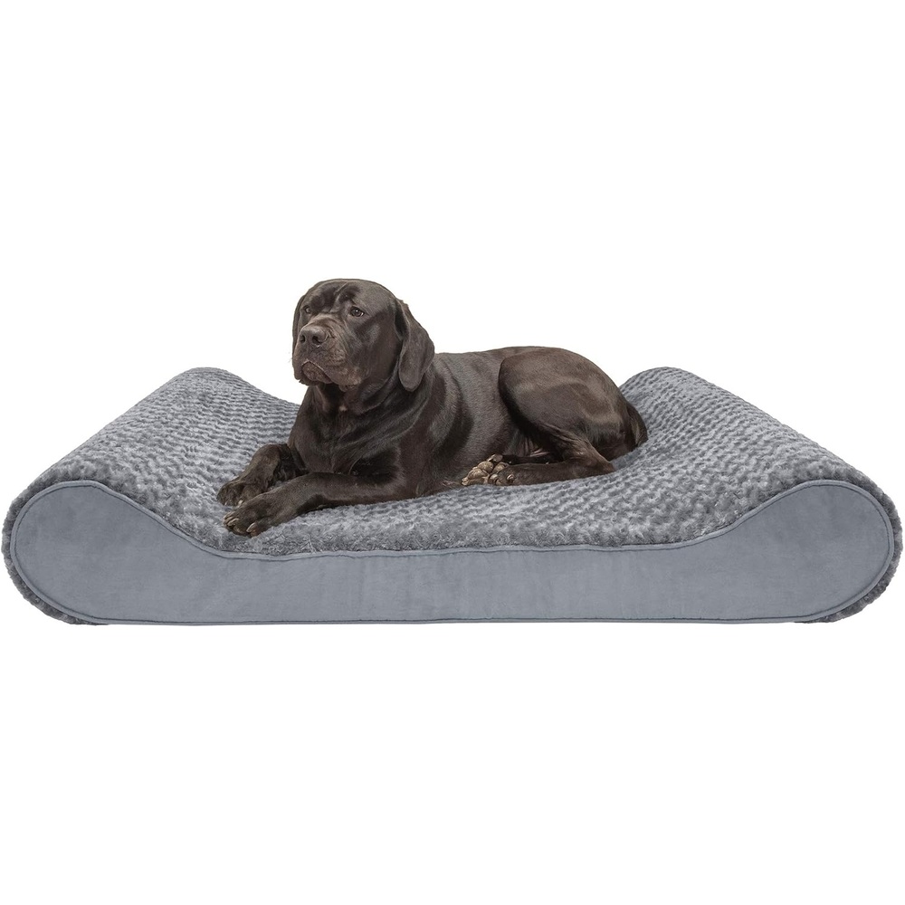 image:imageFurhaven Memory Foam Dog Bed for Large Dogs w Removable Washable Cover For Dogs Up to 75 lbs Ultra Plush Faux Fur amp Suede Luxe Lounger Contour Mattress Gray JumboXLGray