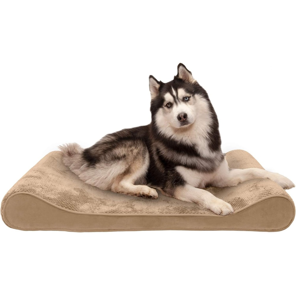image:imageFurhaven Memory Foam Dog Bed for Large Dogs w Removable Washable Cover For Dogs Up to 75 lbs Ultra Plush Faux Fur amp Suede Luxe Lounger Contour Mattress Gray JumboXLCamel
