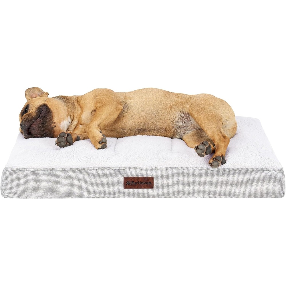 image:imageFurhaven Orthopedic Dog Bed  Classic Cushion with Plush Tufted Top Supportive Foam Mattress Removable Washable Cover Joint Relief  Gray LargeLight Gray