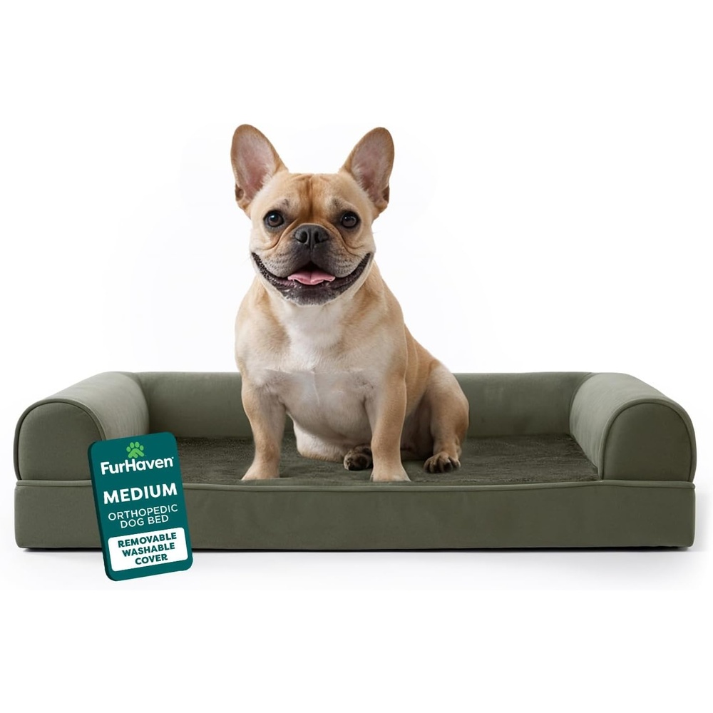 image:imageFurhaven Orthopedic Dog Bed for Large Dogs w Removable Bolsters amp Washable Cover For Dogs Up to 95 lbs Quilted Sofa Navy Blue JumboXLDark Sage