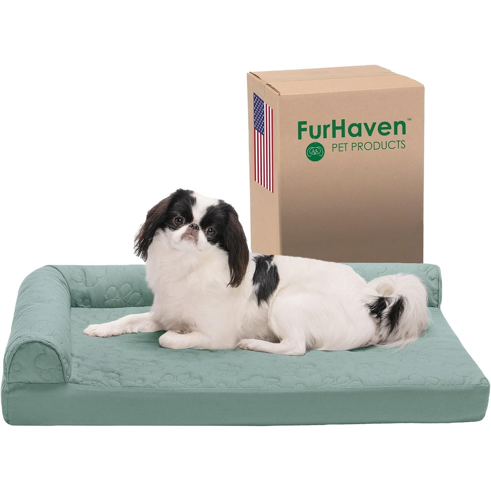 image:imageFurhaven Orthopedic Dog Bed for MediumSmall Dogs w Removable Bolsters amp Washable Cover For Dogs Up to 35 lbs TwoTone Plush Faux Fur amp Suede L Shaped Chaise Dark Sage MediumIceberg Green