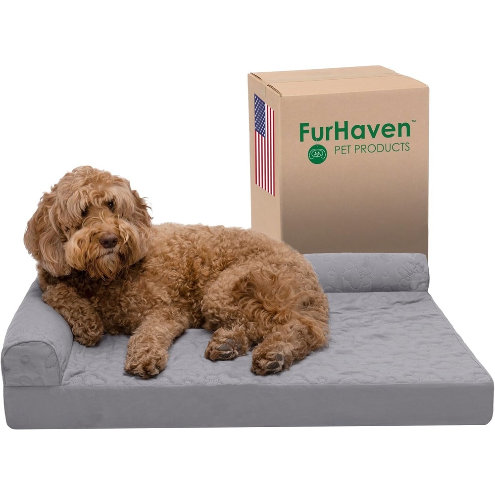 image:imageFurhaven Orthopedic Dog Bed for MediumSmall Dogs w Removable Bolsters amp Washable Cover For Dogs Up to 35 lbs TwoTone Plush Faux Fur amp Suede L Shaped Chaise Dark Sage MediumTitanium