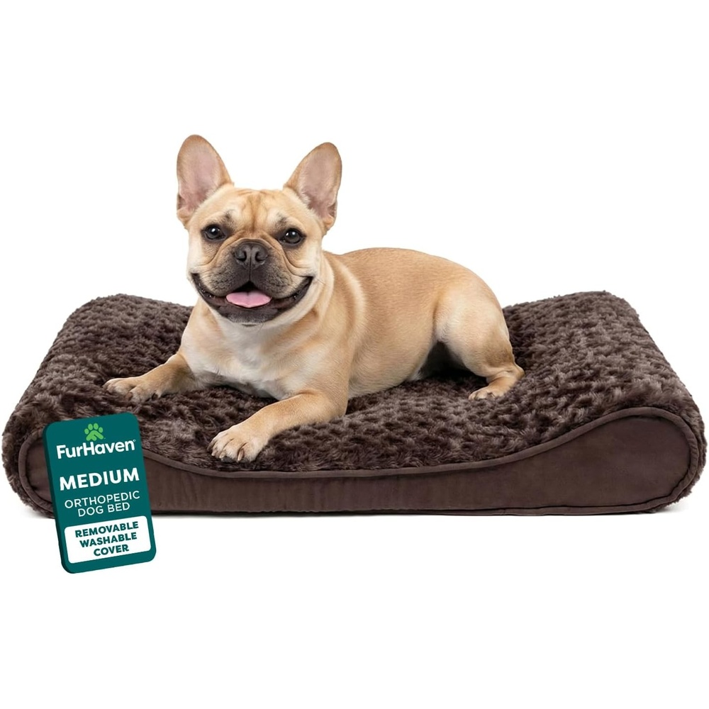 image:imageFurhaven Orthopedic Dog Bed for MediumSmall Dogs w Removable Washable Cover For Dogs Up to 23 lbs Ultra Plush Faux Fur amp Suede Luxe Lounger Contour Mattress Chocolate Medium